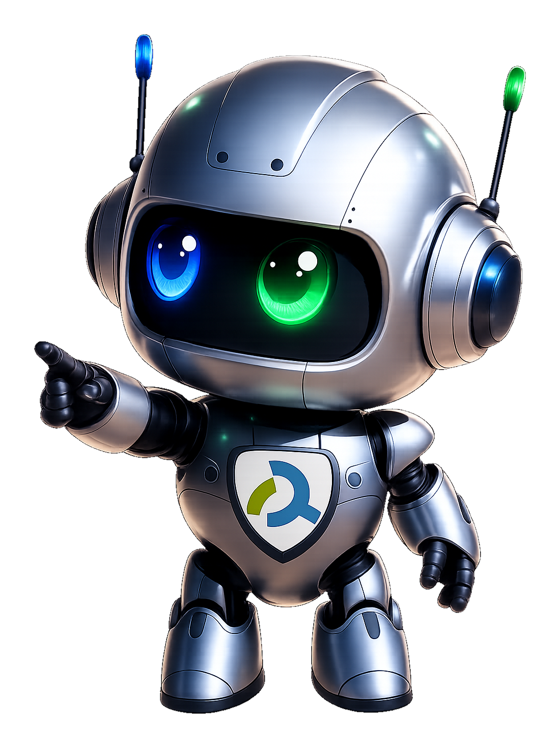 Mascota robot de Detexum señalando las palabras